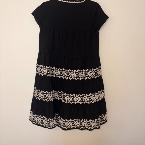 Roller Rabbit Black Embroidered Pamela 100% Cotton Tiered Mini Dress Size Small - Picture 8 of 13